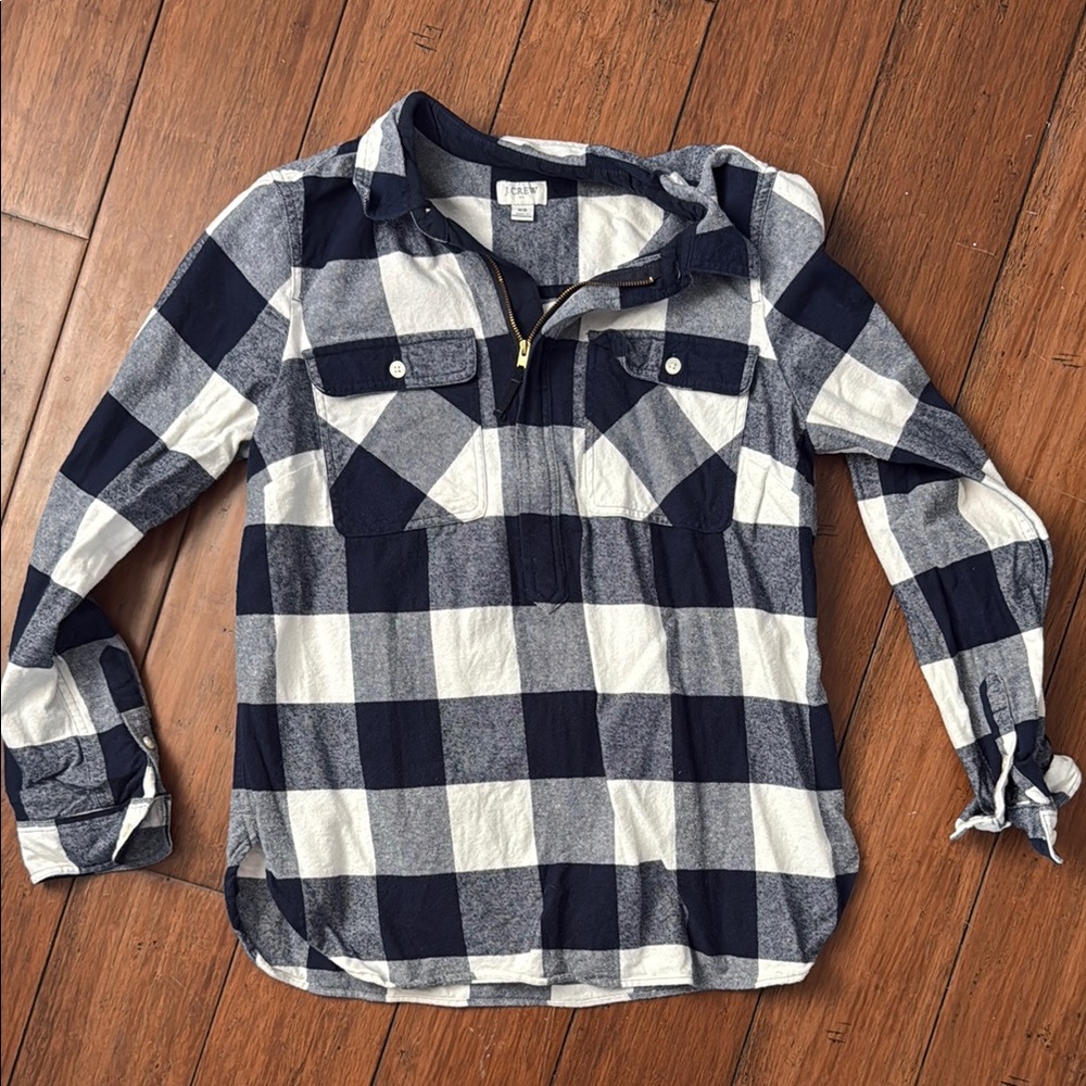 JCREW XS Navy and White Plaid Kids Shirt